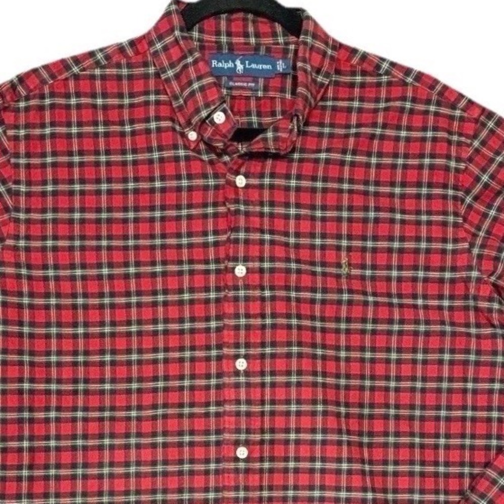 Polo Ralph Lauren Shirt Mens L Red Plaid Check Long Sleeve Cotton Classic Preppy